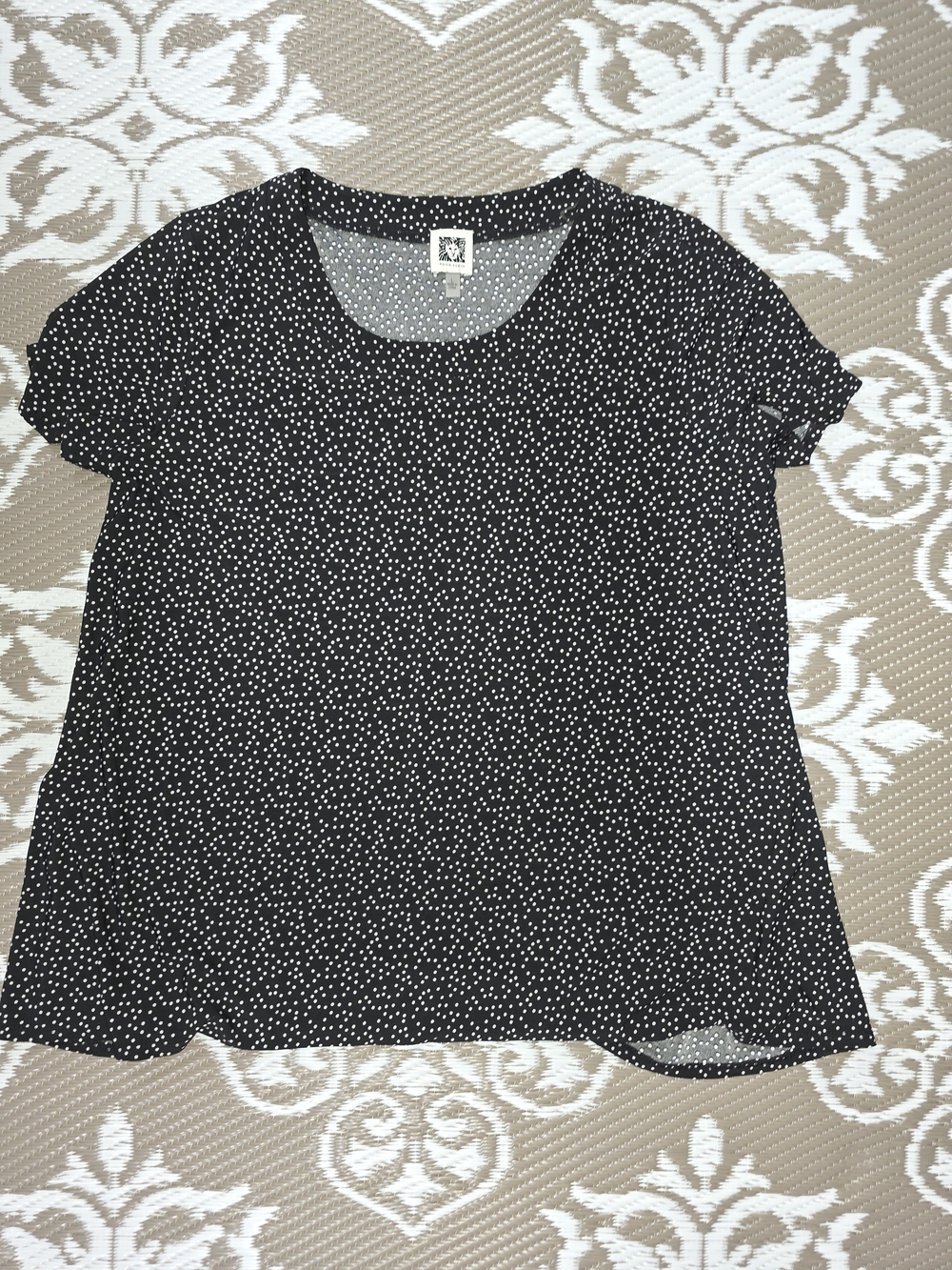 Anne Klein Black Tee with White Dot Print Short Sleeve